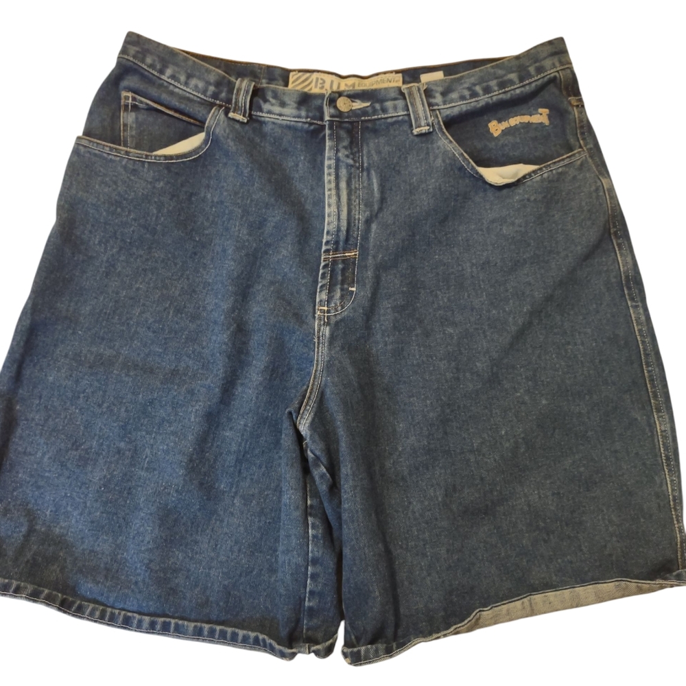 Vintage 90s B.U.M. Equipment Rare‎ Jean Shorts Jorts Size 40 Blue Denim Baggy